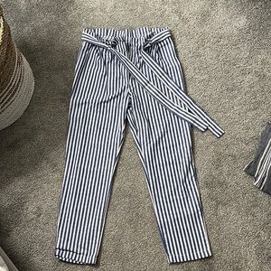 White/Blue paper bag pants